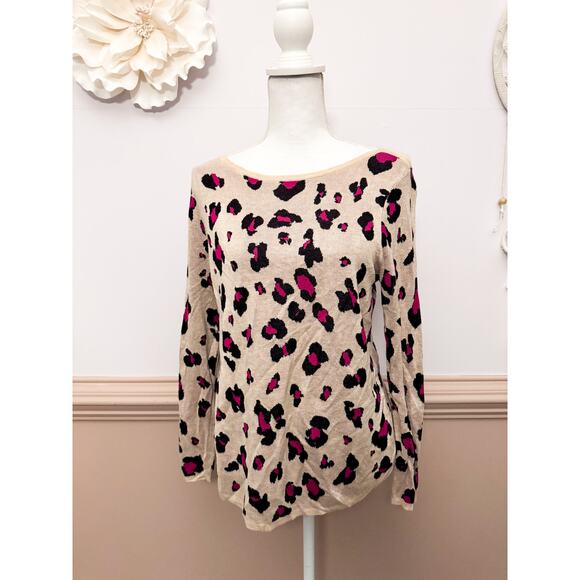 Chico's Sweaters - Chicos Pink and Black Animal Print Sweater Size 1P (Medium Petite)